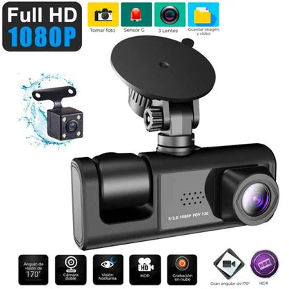 CÁMARA PARA AUTOMÓVIL WIFI 3 EN 1 HD 1080P CON CÁMARA TRASERA